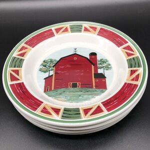 (4) Vintage Tienshan Stoneware 7 5/8" Salad Dessert Plates The Prairie Pattern